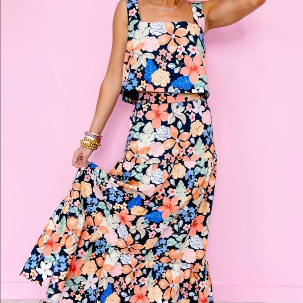Buddy Love 2 Piece Floral Maxi Skirt - Navy and Peach NWT